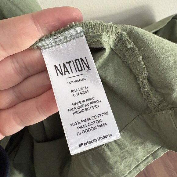 Nation LTD Women XS Green Pima Cotton Connie One Shoulder Smocked Midi Dress NWT - Picture 12 of 14